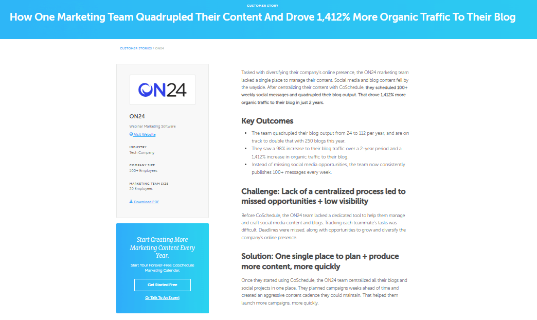 Case study example by CoSchedule 