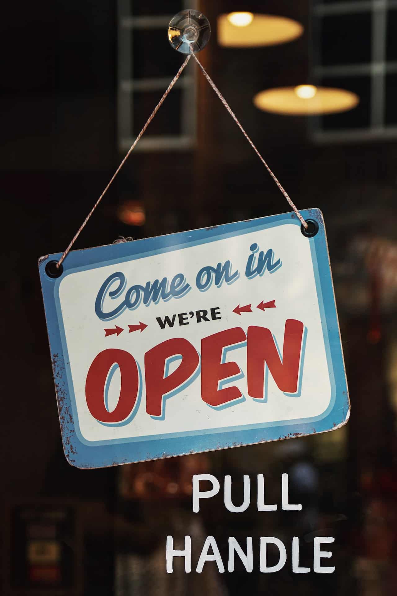 Small business sign - we are open - come in