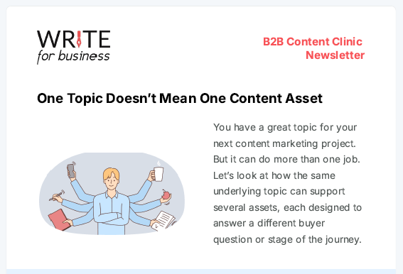 B2B Content Clinic - one topic doesn't mean one asset